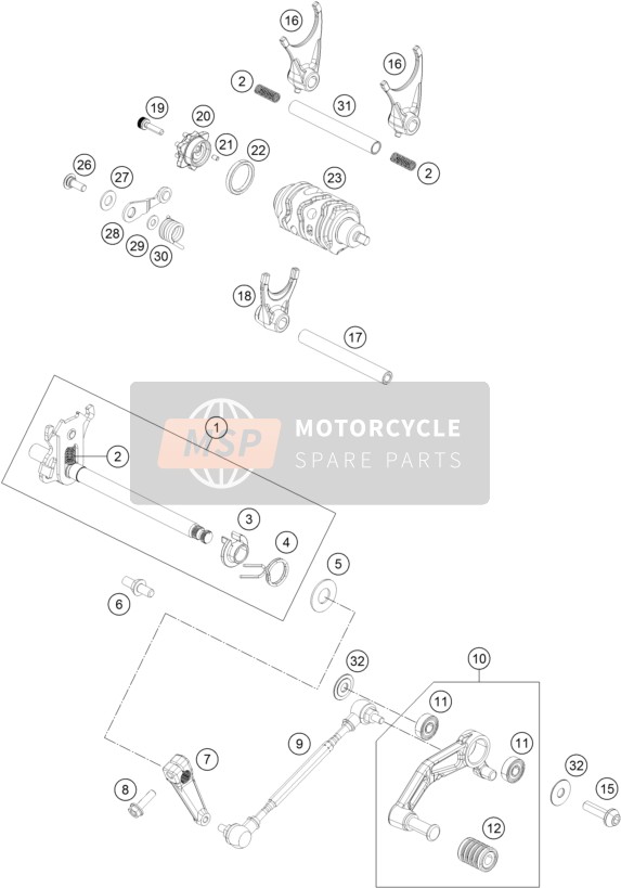 KTM 390 DUKE, white, Thailand 2021 Mécanisme de changement de vitesse pour un 2021 KTM 390 DUKE, white, Thailand