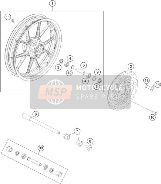 KTM 200 DUKE, black, w/o ABS - IKD 2022 FRONT WHEEL for a 2022 KTM 200 DUKE, black, w/o ABS - IKD