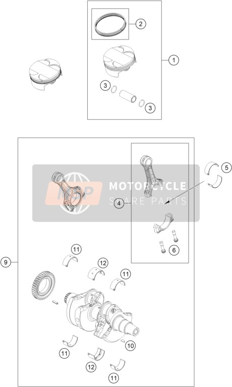 63630018344, Crankshaft Cpl. Incl. Primary Gear, KTM, 0