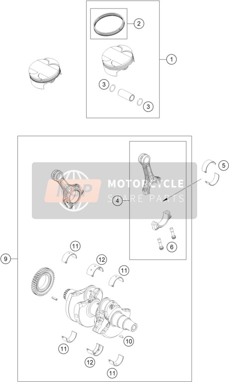 KTM 790 ADVENTURE R - IKD 2023 Cigüeñal, Pistón 1 para un 2023 KTM 790 ADVENTURE R - IKD