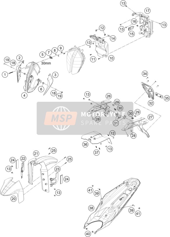 KTM 890 DUKE L, black 2021 Masker, Spatborden 3 voor een 2021 KTM 890 DUKE L, black