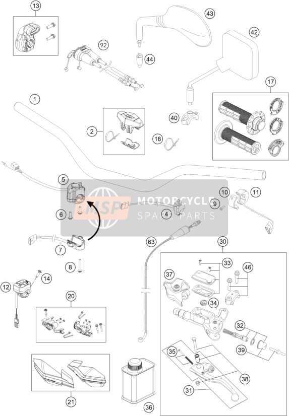 KTM 350 EXC-F WESS 2021 HANDLEBAR, CONTROLS 1 for a 2021 KTM 350 EXC-F WESS