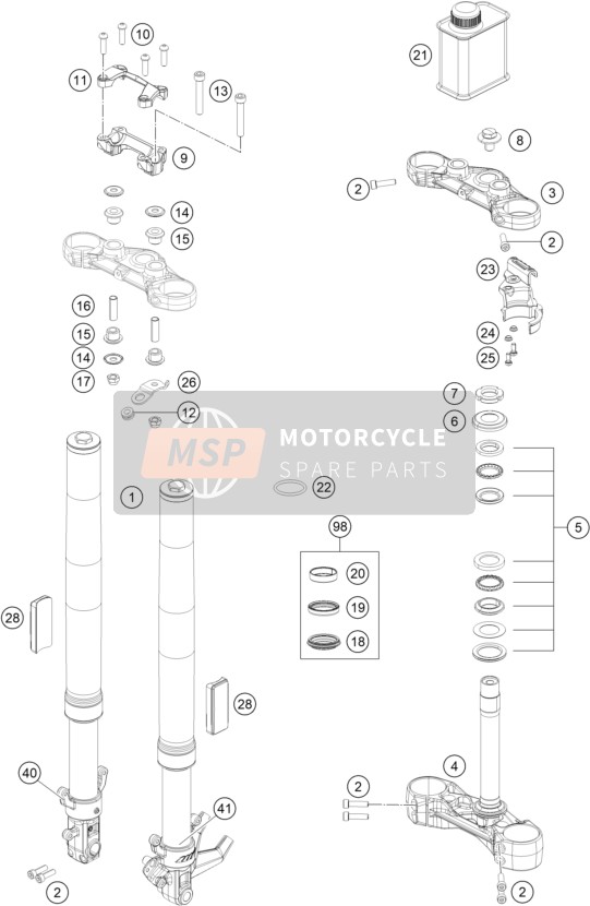 KTM 250 DUKE, silver - B.D. 2023 FRONT FORK, TRIPLE CLAMP 1 for a 2023 KTM 250 DUKE, silver - B.D.