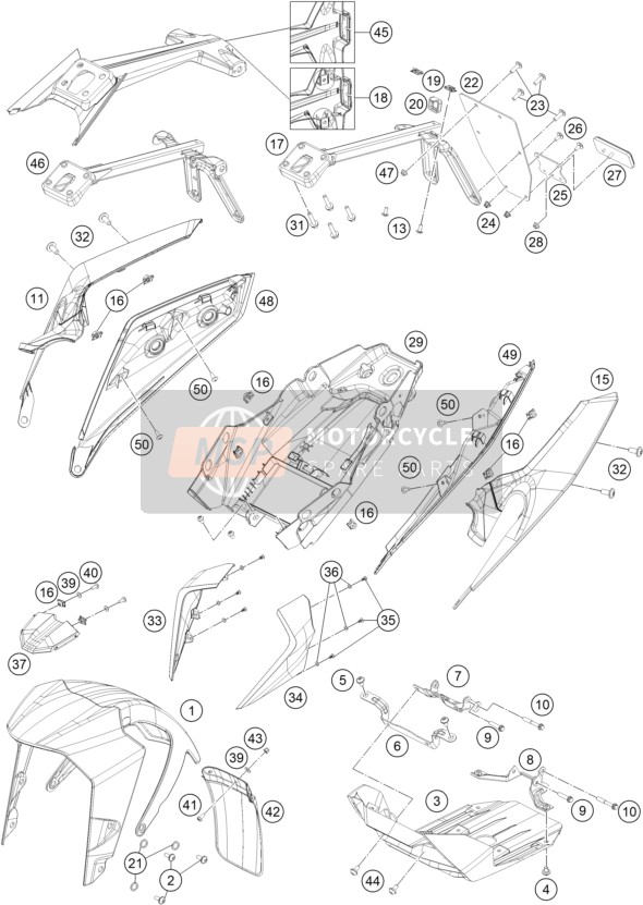 93008001000KC, Side Mask Rh Fr Fairing Dark Galvan Matt, KTM, 0