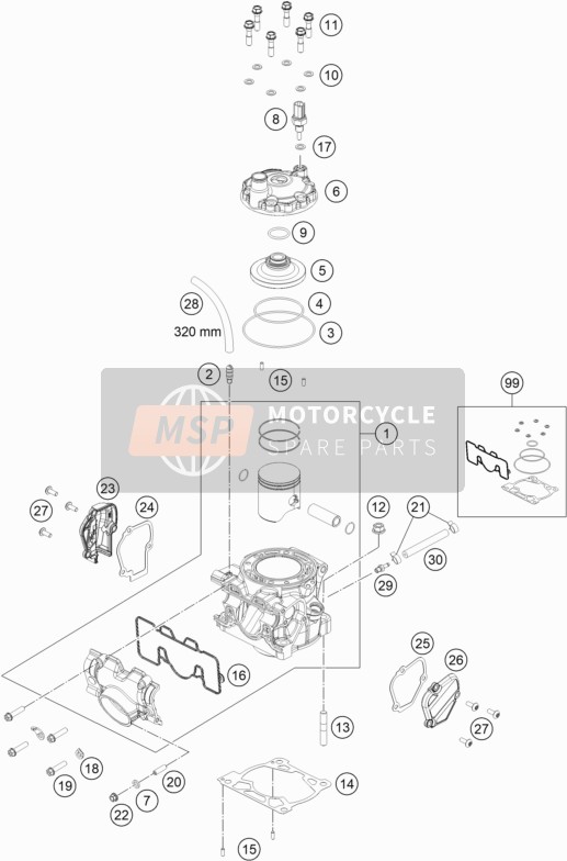 KTM 150 XC-W TPI 2022 CYLINDER, CYLINDER HEAD for a 2022 KTM 150 XC-W TPI