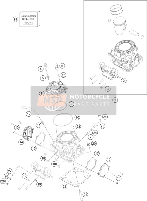 KTM 250 XC TPI 2022 CYLINDER, CYLINDER HEAD for a 2022 KTM 250 XC TPI