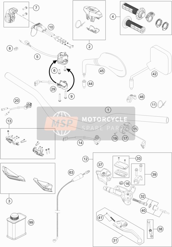 KTM 300 EXC SIX DAYS TPI, Europe 2022 Guidon, Les contrôles pour un 2022 KTM 300 EXC SIX DAYS TPI, Europe