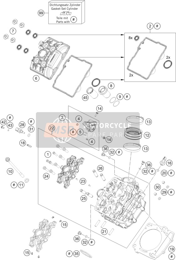 KTM 1290 Super Duke R, orange EU5 KR 2020 CYLINDER HEAD FRONT for a 2020 KTM 1290 Super Duke R, orange EU5 KR