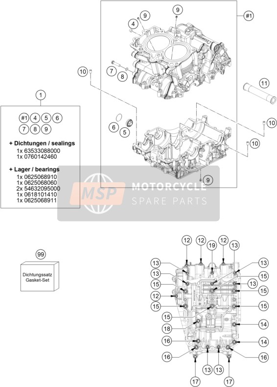 KTM 790 Duke, orange - CKD 2020 ENGINE CASE for a 2020 KTM 790 Duke, orange - CKD