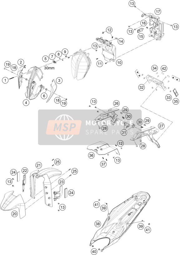 KTM 890 DUKE R, United States 2021 ABDECKUNG, KOTFLÜGEL für ein 2021 KTM 890 DUKE R, United States