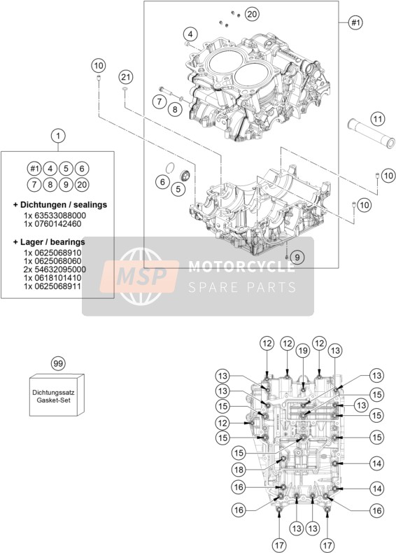 KTM 890 DUKE R, Europe 2021 ENGINE CASE 1 for a 2021 KTM 890 DUKE R, Europe