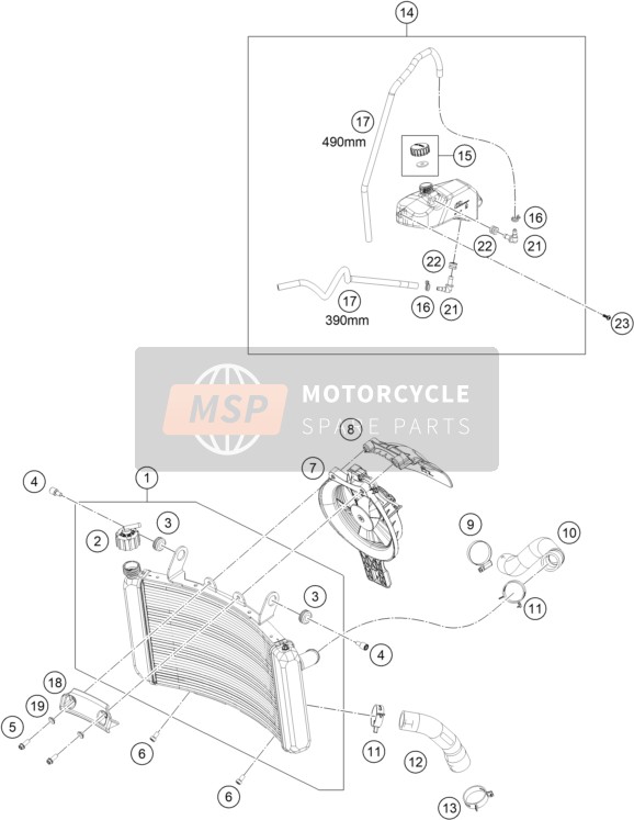 KTM 890 DUKE R CKD 2023 Kühlmittelsystem für ein 2023 KTM 890 DUKE R CKD