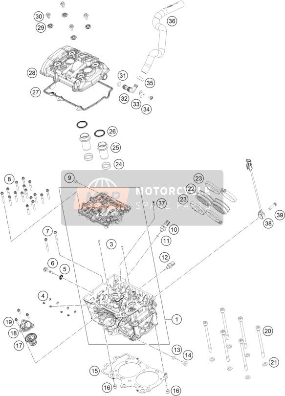 KTM 890 DUKE L, orange 2021 CYLINDER HEAD 1 for a 2021 KTM 890 DUKE L, orange