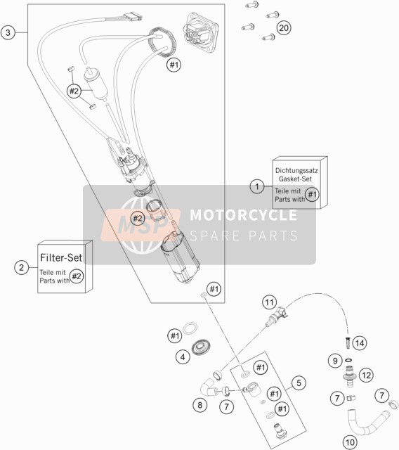 KTM 500 XCF-W US 2022 FUEL PUMP for a 2022 KTM 500 XCF-W US