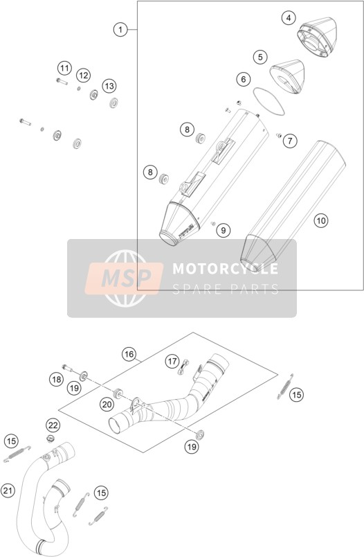 KTM 350 EXC-F SIX DAYS CKD, Brazil 2022 Exhaust System 1 for a 2022 KTM 350 EXC-F SIX DAYS CKD, Brazil