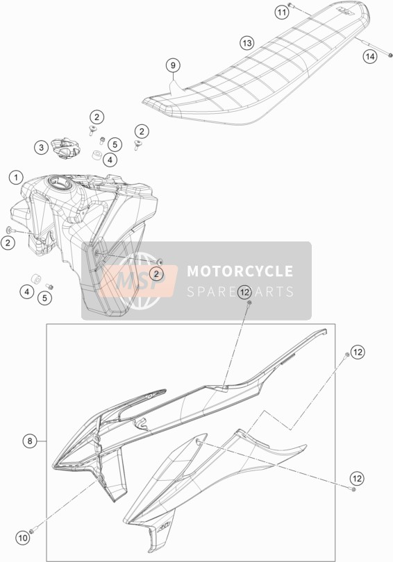 KTM 350 EXC-F, United States 2023 TANK, SEAT 2 for a 2023 KTM 350 EXC-F, United States