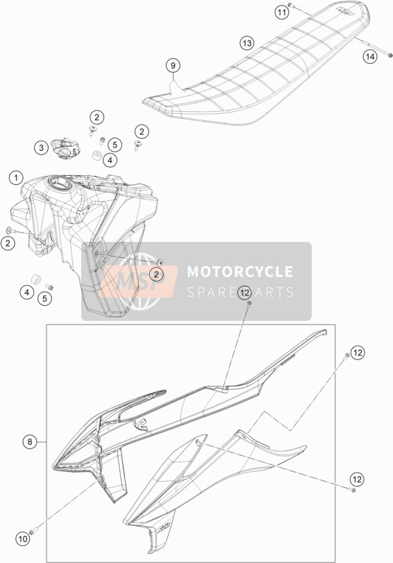 KTM 500 EXC-F SIX DAYS US 2022 TANK, SEAT 2 for a 2022 KTM 500 EXC-F SIX DAYS US