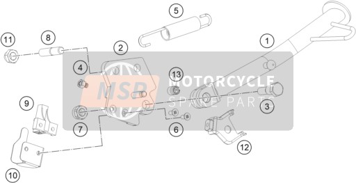 KTM 200 DUKE, orange 2022 Côté / Béquille centrale 2 pour un 2022 KTM 200 DUKE, orange