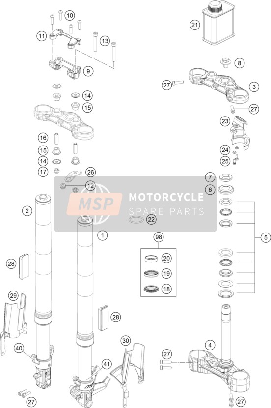 KTM 200 DUKE, orange, ABS-IKD 2023 VORDERRADGABEL, GABELBRÜCKE 2 für ein 2023 KTM 200 DUKE, orange, ABS-IKD