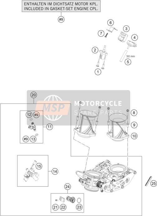 60341040100, Intake Trumpet Length 100, KTM, 0