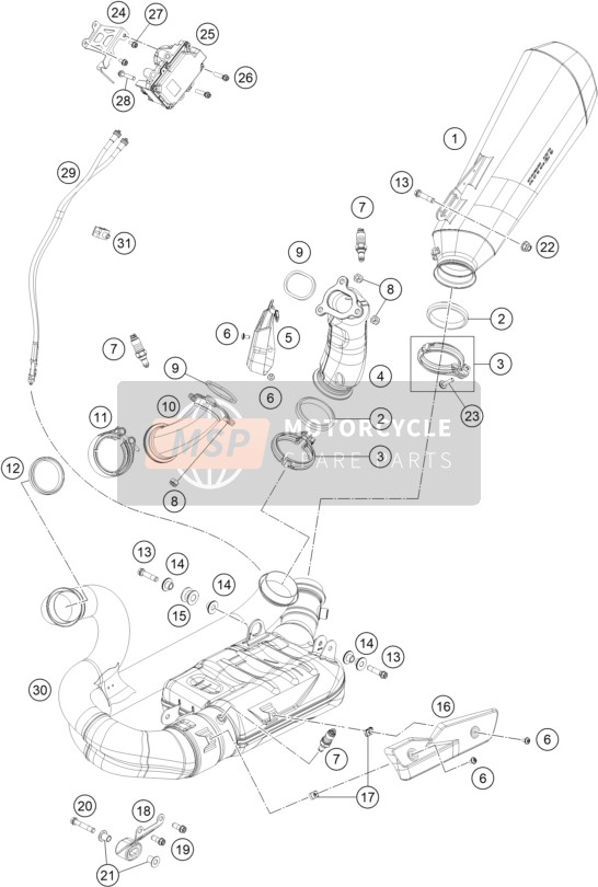 KTM KTMR2R 1290 SUPER DUKE R, orange 2021 Exhaust System 1 for a 2021 KTM KTMR2R 1290 SUPER DUKE R, orange