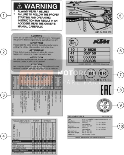 KTM 790 ADVENTURE R - CKD 2021  Technic Information Sticker for a 2021 KTM 790 ADVENTURE R - CKD