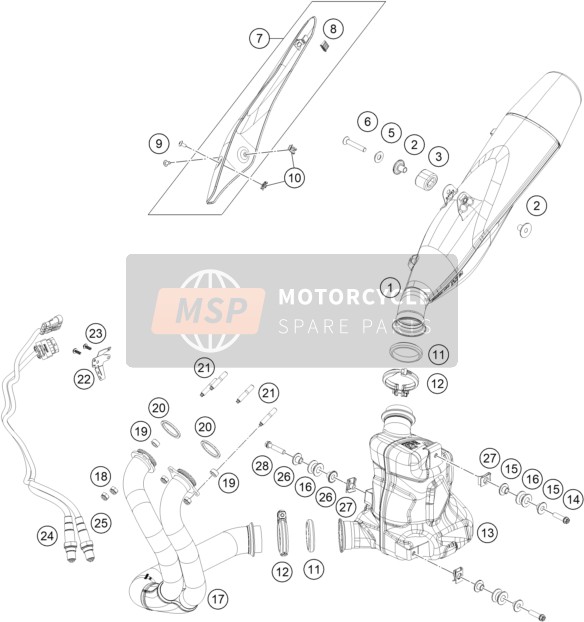 KTM 890 DUKE L, orange 2021 Exhaust System for a 2021 KTM 890 DUKE L, orange