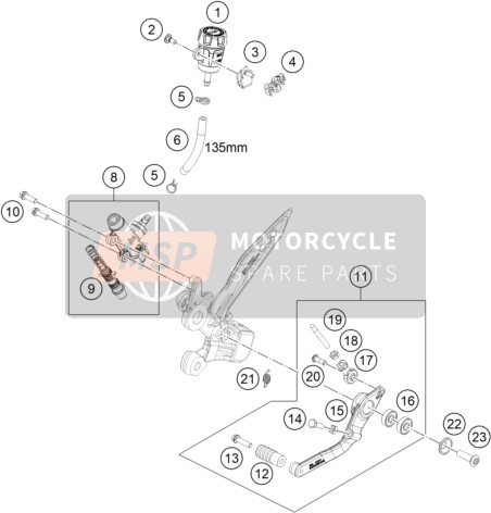 KTM 890 DUKE GP, orange 2023 REAR BRAKE CONTROL for a 2023 KTM 890 DUKE GP, orange