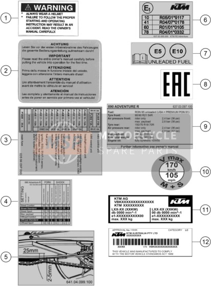 KTM 890 ADVENTURE R 2023  Technic Information Sticker 1 for a 2023 KTM 890 ADVENTURE R