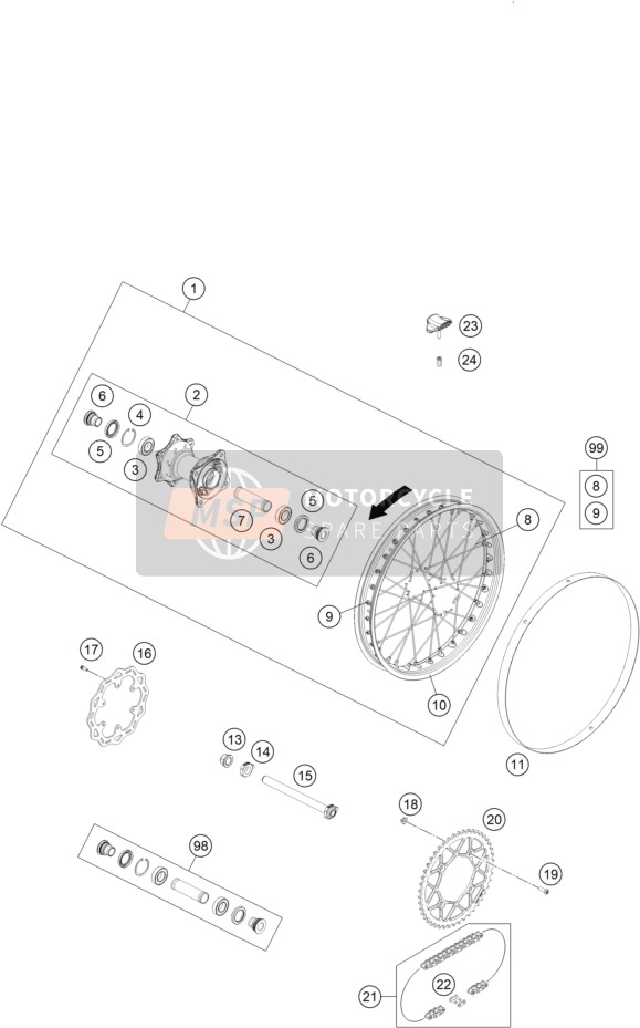 7211000114433, Rear Wheel Cmpl. Black 20, KTM, 0