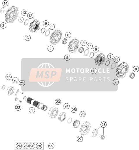 KTM 450 RALLY FACTORY REPLICA, Europe 2021 Transmisión II - Eje contrario para un 2021 KTM 450 RALLY FACTORY REPLICA, Europe