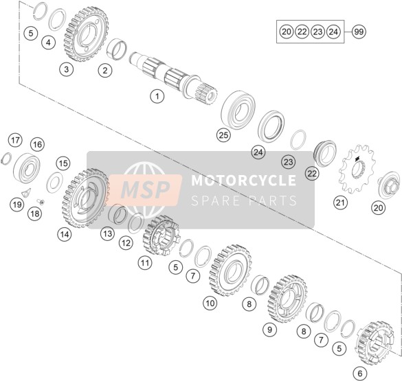 KTM 250 EXC-F 2022 Transmisión II - Eje contrario para un 2022 KTM 250 EXC-F