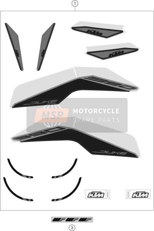 KTM 390 DUKE, silver - B.D., United States 2021 DECAL for a 2021 KTM 390 DUKE, silver - B.D., United States