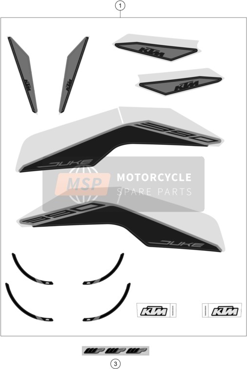 94308099100, Decal Kit Silver Duke 390 MY21, KTM, 0