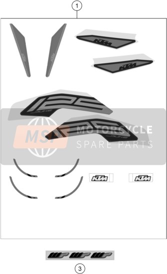 KTM 125 DUKE, silver - B.D. 2021 Aufkleber für ein 2021 KTM 125 DUKE, silver - B.D.