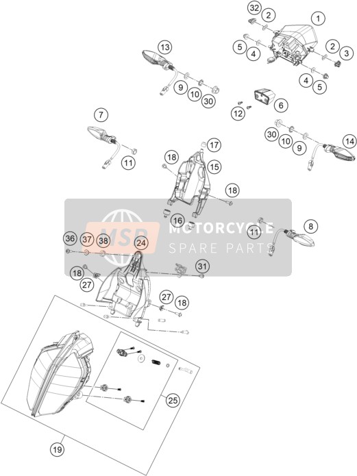 KTM 390 DUKE, grey, w/o DRL 2023 LIGHTING SYSTEM 2 for a 2023 KTM 390 DUKE, grey, w/o DRL