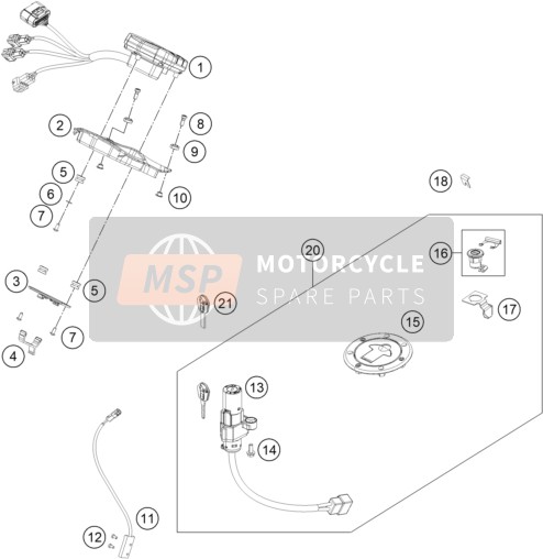 KTM 200 DUKE, black, w/o ABS - IKD 2023 Instruments / Système de verrouillage pour un 2023 KTM 200 DUKE, black, w/o ABS - IKD