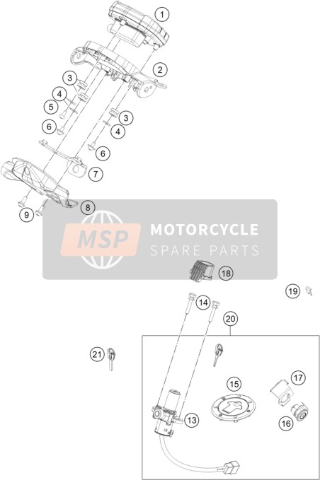 KTM 200 DUKE, orange, ABS-CKD, Malaysia 2021 INSTRUMENTS / LOCK SYSTEM for a 2021 KTM 200 DUKE, orange, ABS-CKD, Malaysia