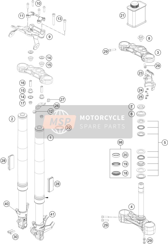 KTM 390 DUKE, silver, Europe 2021 FRONT FORK, TRIPLE CLAMP 1 for a 2021 KTM 390 DUKE, silver, Europe