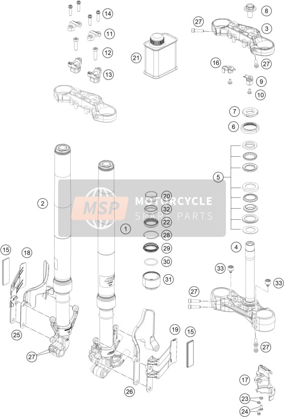KTM 390 ADVENTURE, white - CKD, Malaysia 2021 FRONT FORK, TRIPLE CLAMP 2 for a 2021 KTM 390 ADVENTURE, white - CKD, Malaysia
