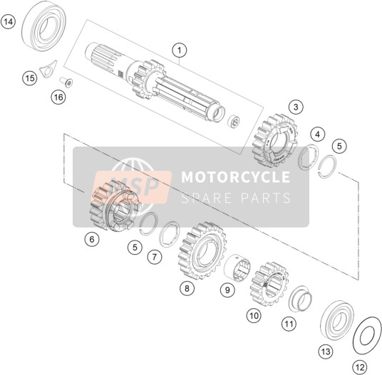 KTM 250 SX-F 2023 Transmisión I - Eje principal para un 2023 KTM 250 SX-F