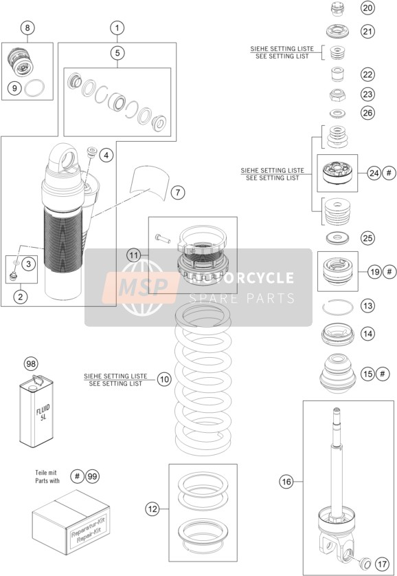KTM 150 XC-W 2022 SHOCK ABSORBER DISASSEMBLED for a 2022 KTM 150 XC-W