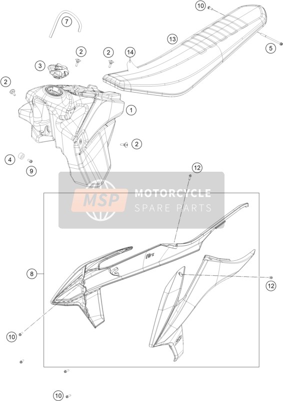 KTM 300 EXC SIX DAYS  CKD 2022 Réservoir, Siège pour un 2022 KTM 300 EXC SIX DAYS  CKD