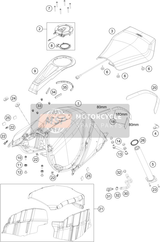 KTM BRABUS 1300 R, black 2022 Tanque, Asiento para un 2022 KTM BRABUS 1300 R, black