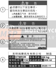 KTM 1290 S ADVENTURE S, orange 2023 Etiqueta de información técnica para un 2023 KTM 1290 S ADVENTURE S, orange