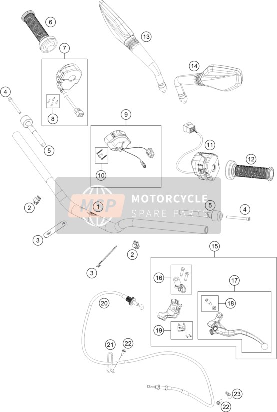 KTM 790 DUKE, orange 2022 Manubrio, Controlli 2 per un 2022 KTM 790 DUKE, orange