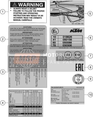 KTM 790 ADVENTURE R - IKD 2023 Etichetta con informazioni tecniche. per un 2023 KTM 790 ADVENTURE R - IKD