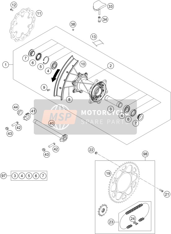 A4601090104404, Factory Rear Wheel 2.15X19"", KTM, 1