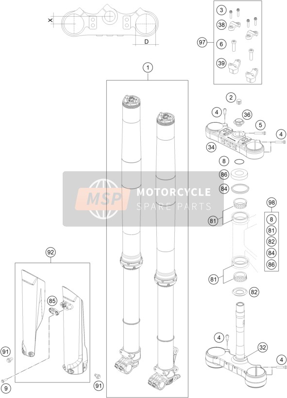 KTM 350 EXC-F US 2022 FRONT FORK, TRIPLE CLAMP for a 2022 KTM 350 EXC-F US