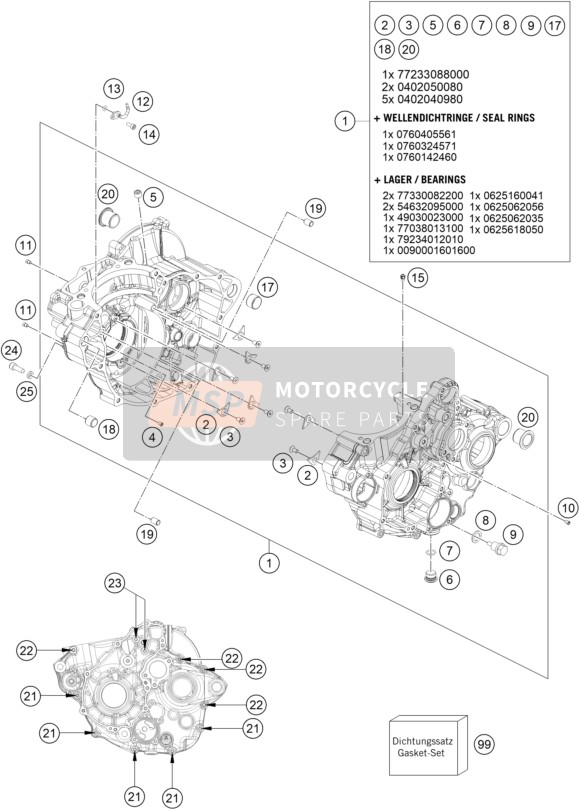 KTM 250 EXC-F SIX DAYS, Europe 2022 ENGINE CASE for a 2022 KTM 250 EXC-F SIX DAYS, Europe
